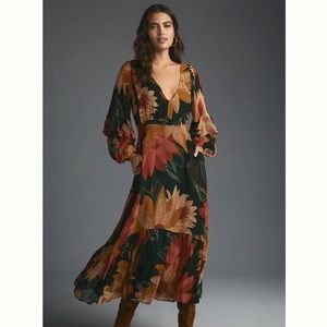 Farm Rio Anthropology V Neck Floral Maxi Dress Size Medium